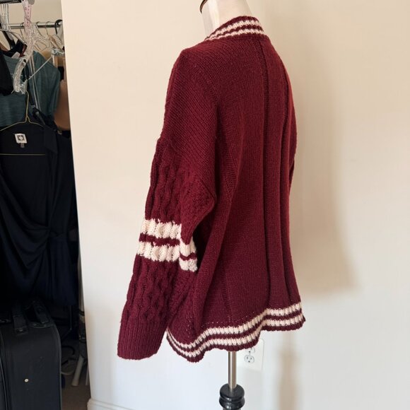 Maroon Cable‑Knit Varsity Cardigan – Size S (Oversized Fit) NWT - Picture 5 of 7